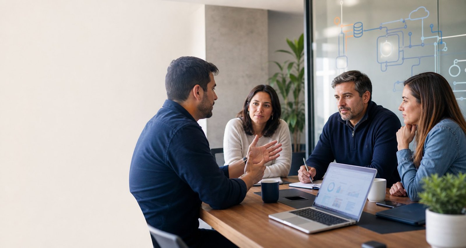 Equipo ProyIT escuchando las necesidades de un cliente en una reunión de diagnóstico